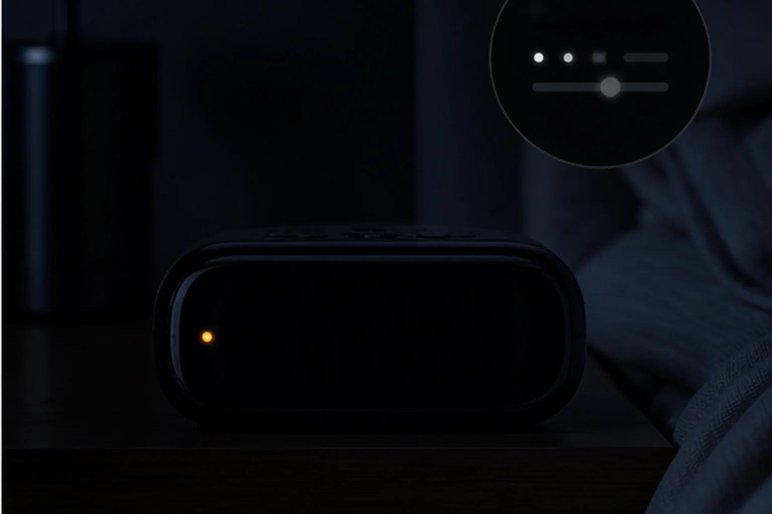 Dimmable Alarm Clock Displays and True Display-Off Modes | TOPCLOCKS Alarm clock with its main display off and only the alarm-active indicator visible