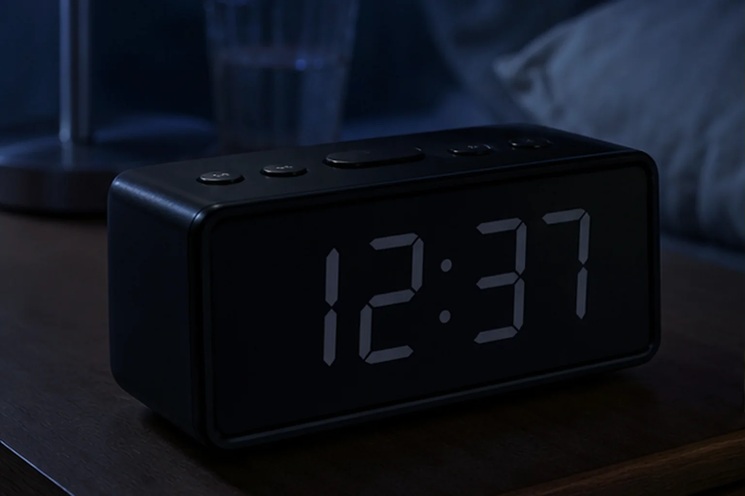 Digital Alarm Clocks: Readability Without Bedroom Glare | TOPCLOCKS Large-digit digital alarm clock set to a low bedroom brightness